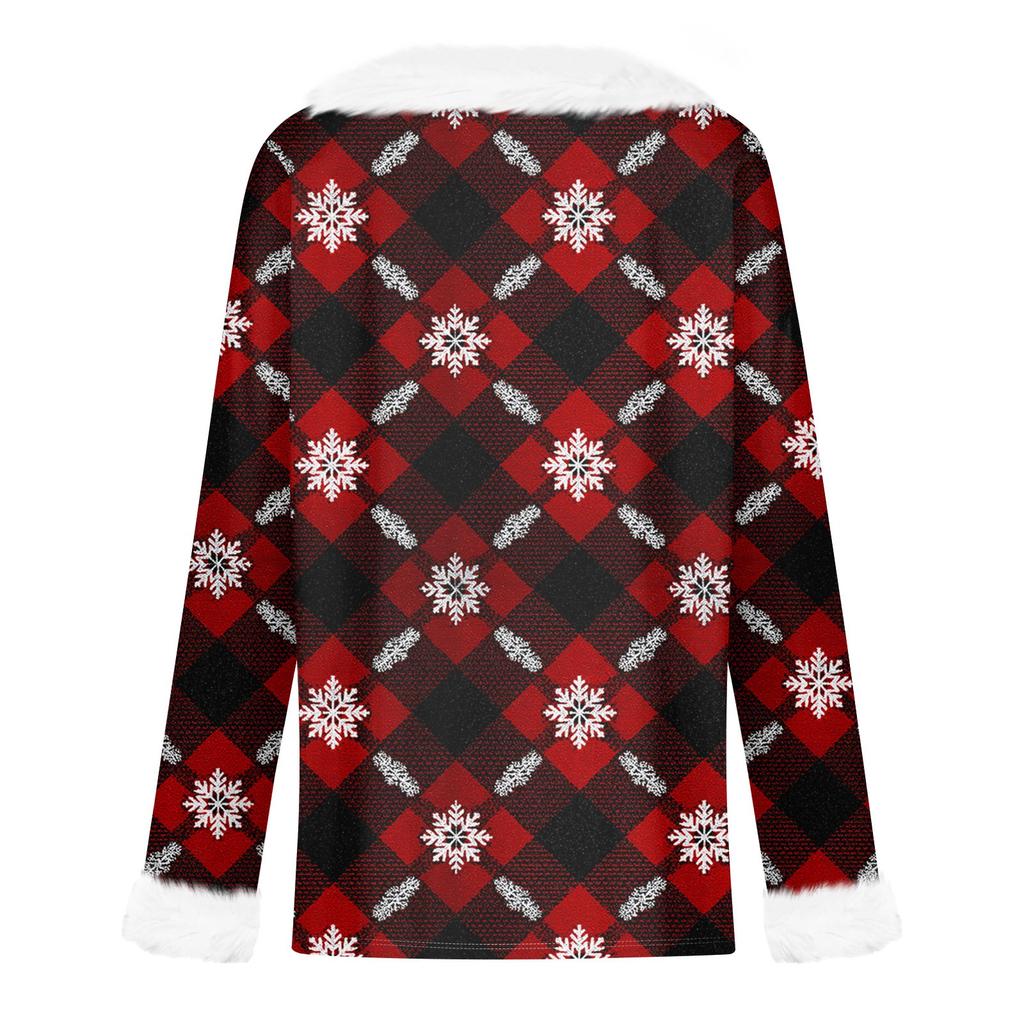 Женская футболка с рождественским принтом, длинный рукав, флисовый воротник, V-образный вырез, футболка