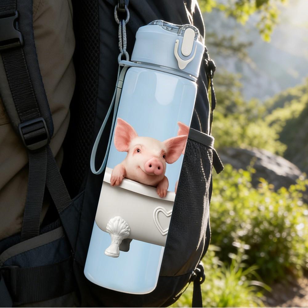 1PC Two Piglets Bathtub Cartoon 750ml Color Plastic Sports Water Bottle Leakproof Flip Straw Lid For Sports Office Home Use