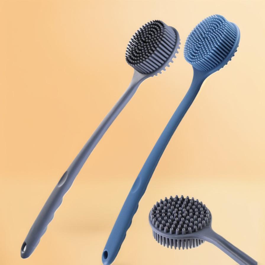 Silicone Double-Sided Bath Brush with Long Handle - Massage Back Scrubber.