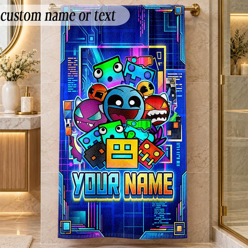 Beach TowelGeometry Dash Custom Name Text Personalized Soft Towel for Beach Pool Indoor Home Decor Gift