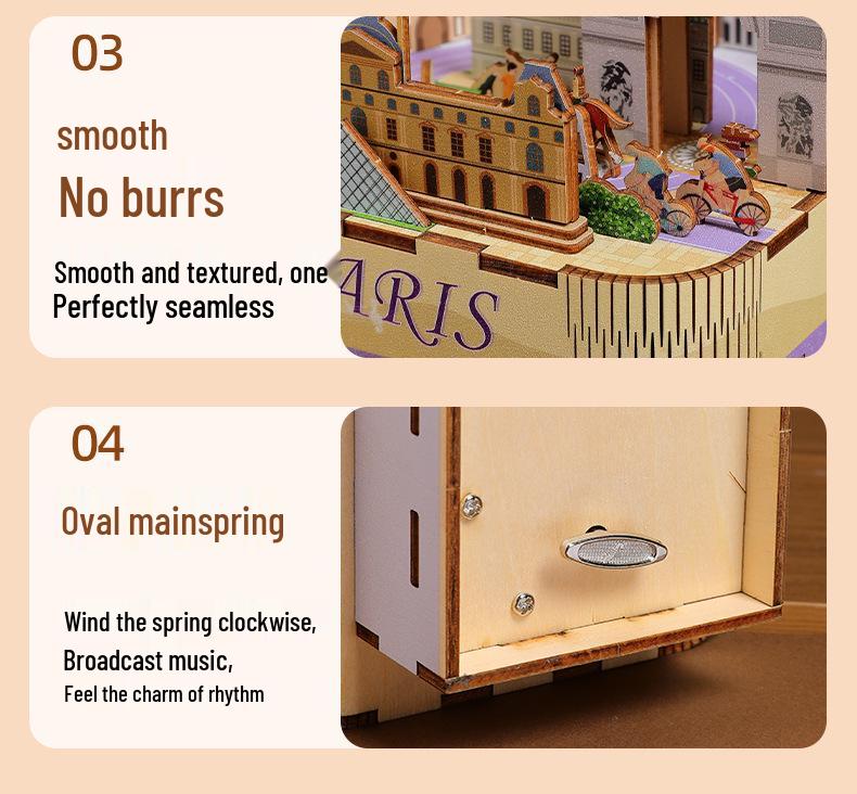 3D Wooden Paris Music Box Puzzle – Romantic Ornament & Decompression Toy