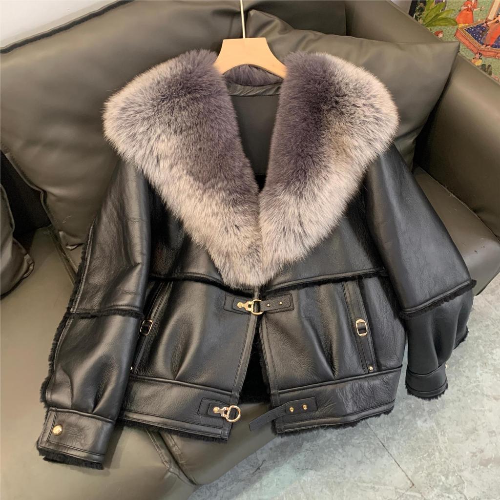 New Style Sheepskin One-piece Fox Fur Large Fur Collar Atmospheric Mid-length Female Real Hair Coat