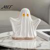 Spooky Resin Ornaments Ghost Ornament with Warm Light, Cute Luminous Figurine, Glowing Pleated Table Decorations Night Light for Tabletop And