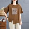 DIMANAF 2025 Летняя футболка больших размеров женская с коротким рукавом оверсайз с принтом свободные асимметричные топы футболки