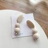 Anna SS Exaggerated White Ball Braided Wooden Earrings – Handmade Long Drop with Unique Style