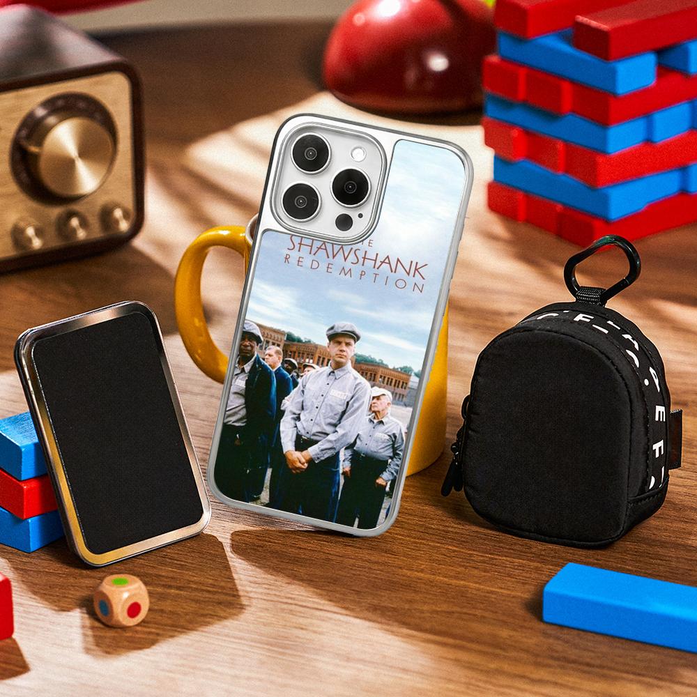 Classic movie poster Shawshank pattern Phone Case for iPhone 16 15 14 13 12 11 Pro Max Sheepskin Silver-edged protective case