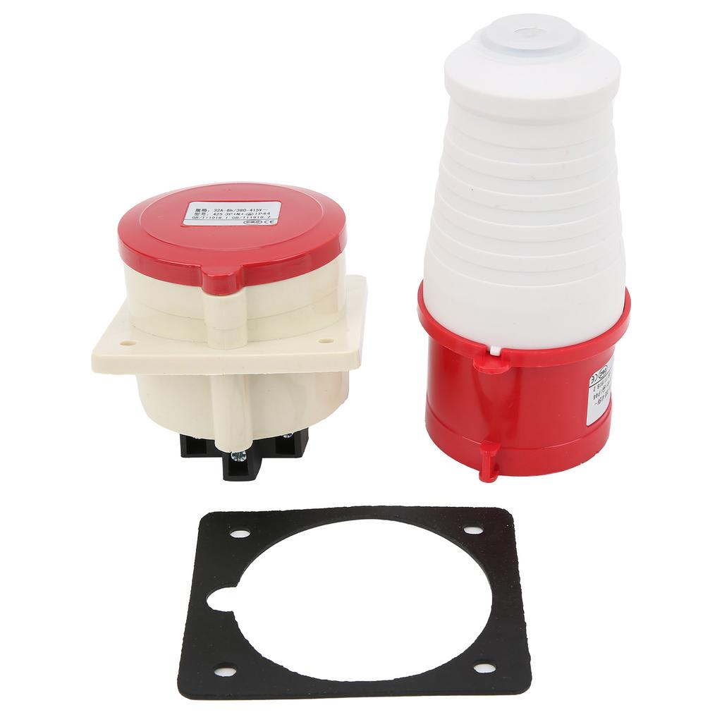 Industrial Plug Embedded Socket Set 5Pin 3Phase 380415V 32A 3P+N+E IP44 Insulated Shell 6h Mounted