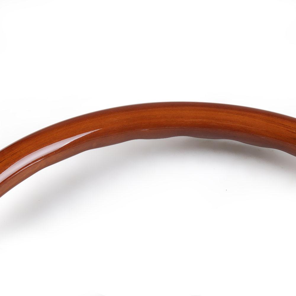 15 Inch Real Wood Steering Wheel 380mm Silver Brushed Spoke Chrome 6 Holes with Horn Button Wooden Grain Depth 55mm