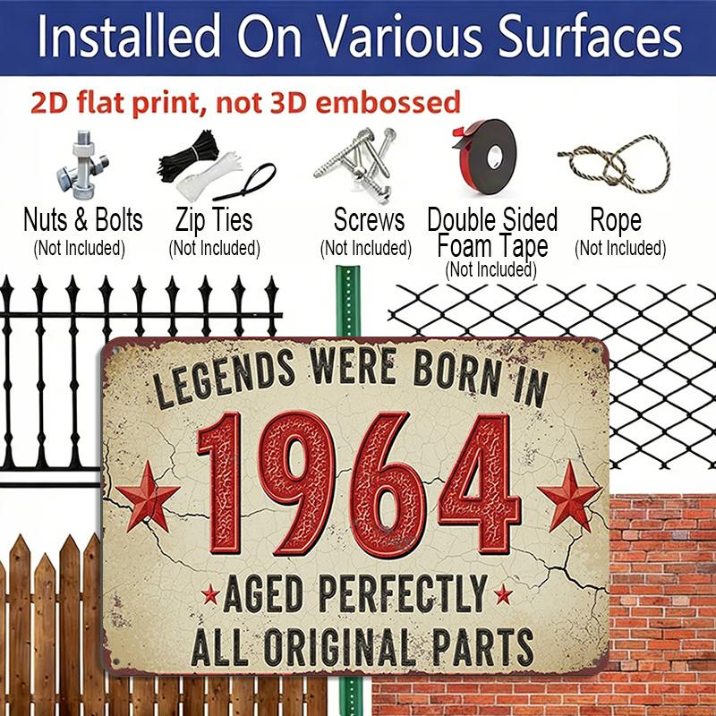 2D Flat, 1pc Vintage 1964 Legends Wall Sign - Aluminium Retro "Legends Were Born in 1964" for Home, Farmhouse & Seasonal Decor - Aged Original Parts