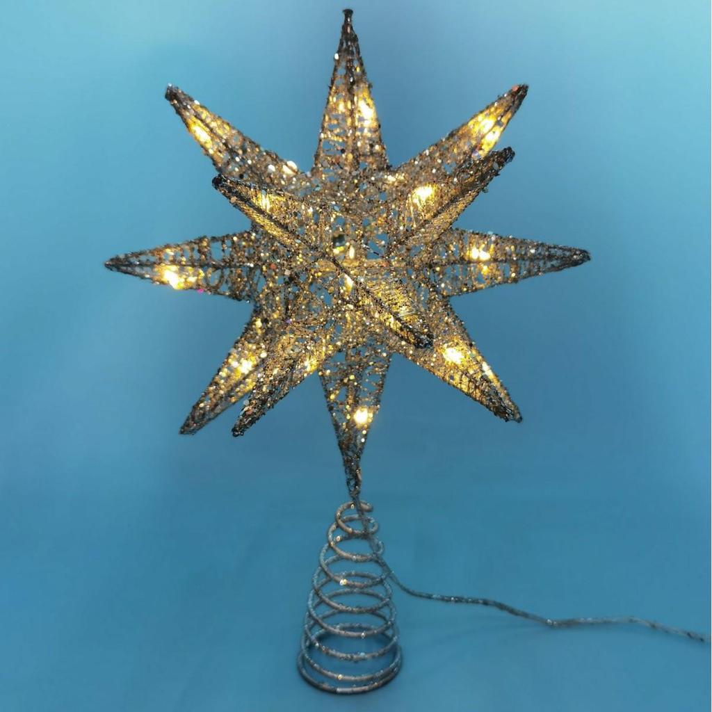 LED Glittering Rattan Wrought Iron Christmas Tree Topper Ornament