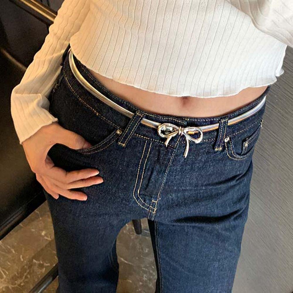 Bowknot Buckle Elastic Bow Belt Y2k Metal Waist Chain Retro Thin Belt Party