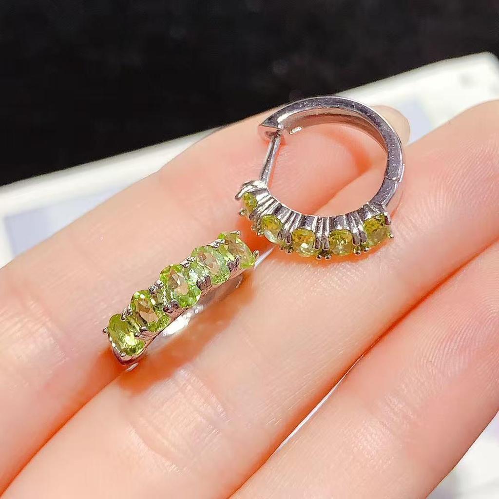 Серебряные каффы с перидотом S925 - Простые, модные серьги с драгоценными камнями для женщин