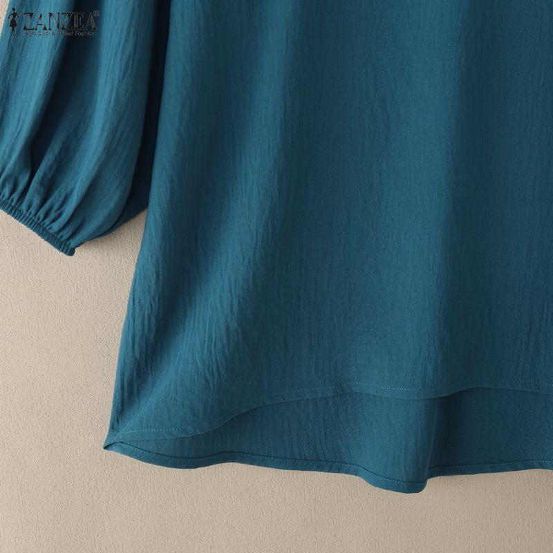 ZANZEA Женская повседневная однотонная блузка с круглым вырезом и рукавом 3/4
