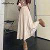 Soft Warm Autumn Winter Women Midi Pleated Skirt High Waist Black Beige Knitting Skirt Basic All-Match Elegant Knitted Female Skirts Womens