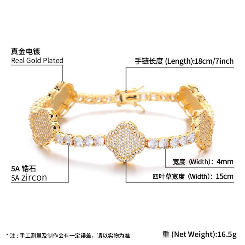 Hip Hop Clover Zircon Tennis Bracelet Necklace Set Versatile Fashion Jewelry Men Women