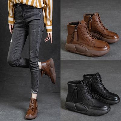 Ретро женские 2024 новые осенние повседневные короткие сапоги в британском стиле с толстой подошвой женские модные весенние и осенние одинарные сапоги
