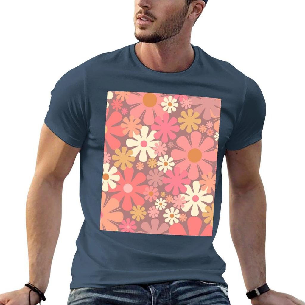 Retro Flowers s s Aesthetic Floral Pattern Pink Mauve and Blush TShirt Big Size Daily Wear TShirt