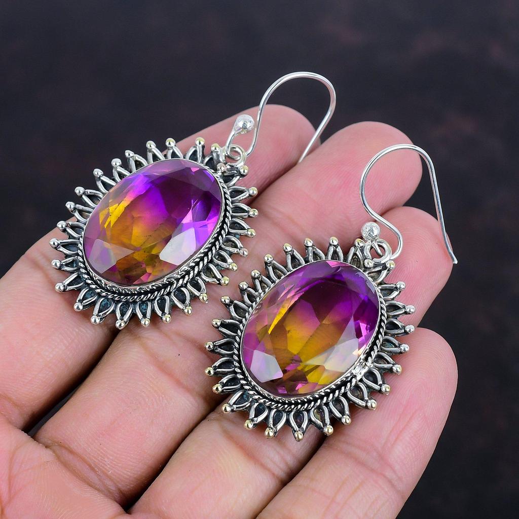 Faceted Ametrine Earrings Genuine Gemstone Jewelry 925 Sterling Silver Earring Handmade Earring Ametrine Jewelry Unique Earring Gift For Mom