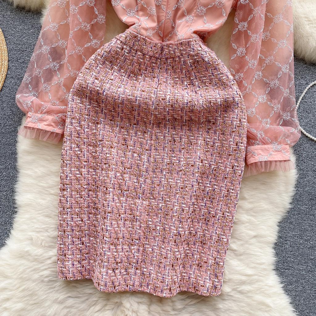 Новые весенние женские сетчатые твидовые вечерние платья в клетку с вышивкой, роскошное розовое мини-короткое платье с вышивкой бисером и бриллиантами