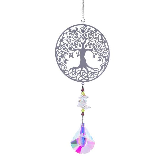 Faux Crystal Sun Catcher Decoration Hollow Fairy Tree of Life Owl Butterfly Hummingbird Hanging Ornament Indoor Outdoor Home Office Garden
