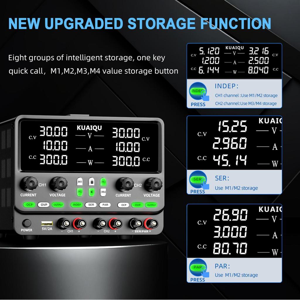 KUAIQU SPPS3010-2KD 0-30В 0-10А Двухканальный лабораторный блок питания Независимый выход Последовательный 0-60В Параллельный 0-20А OCP OVP Хранение данных Блокировка панели Выключатель выхода