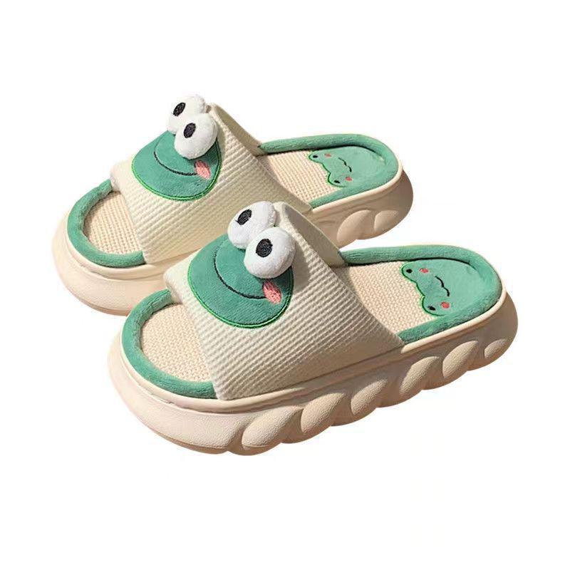 Breathable Linen Cartoon Slippers for Women & Men - Non-Slip Indoor Footwear for All Seasons