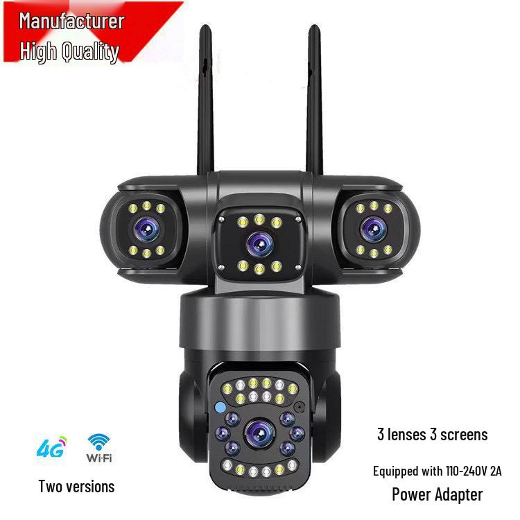 V380 4G Panoramic 3-Lens WiFi Waterproof Camera with 360° Pan-Tilt and HD Remote Monitoring.