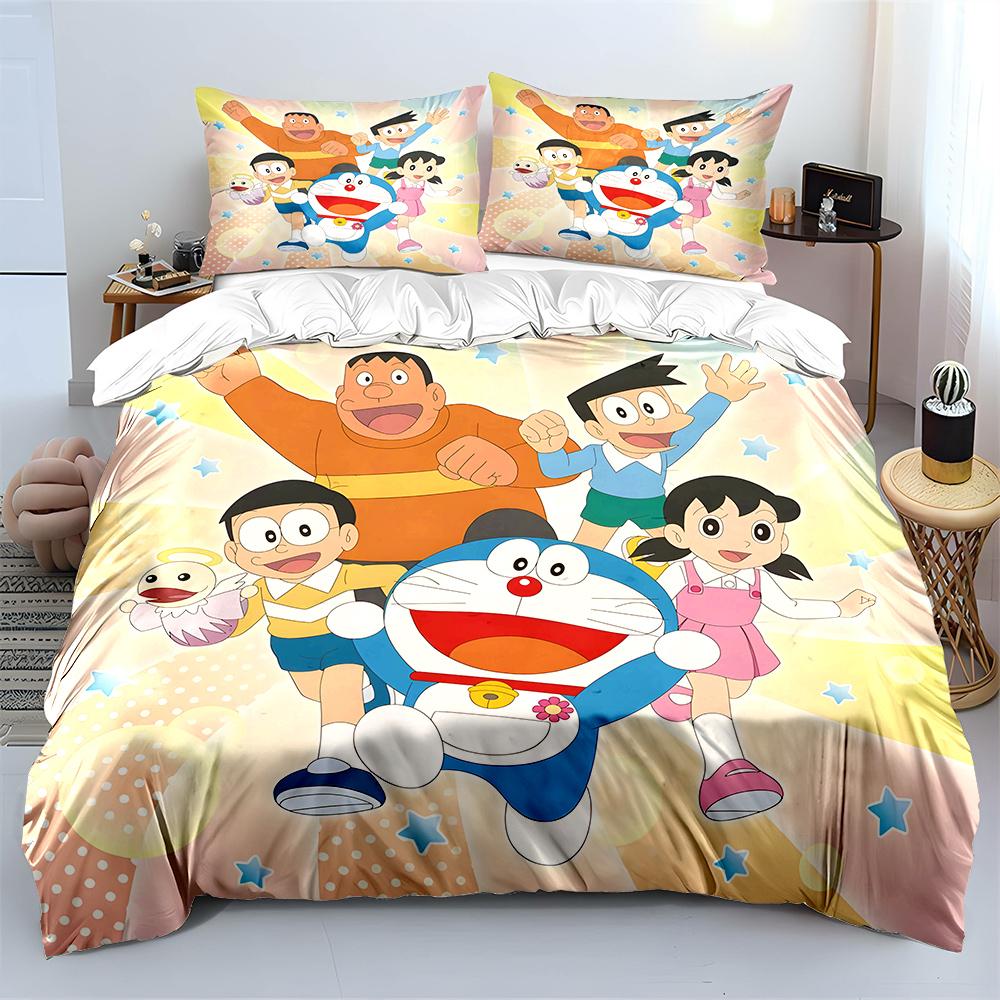 D-Doraemon with Friends Printed Bedding Set for Kids Boys Girls New 3d Printed Bed Cover Duvet Cover Pillow Case Bedroom Decor