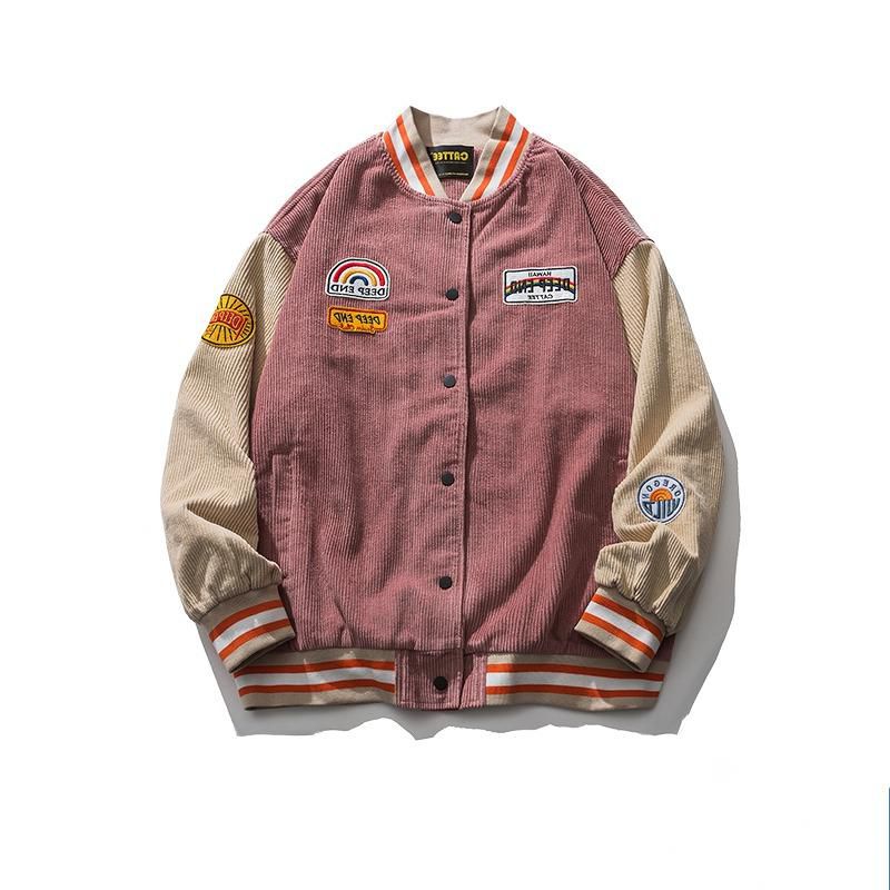 Вельветовая бейсбольная куртка с вышивкой, весенне-осенняя мужская и женская парная куртка в стиле ретро в стиле Харадзюку, уличное трендовое свободное пальто