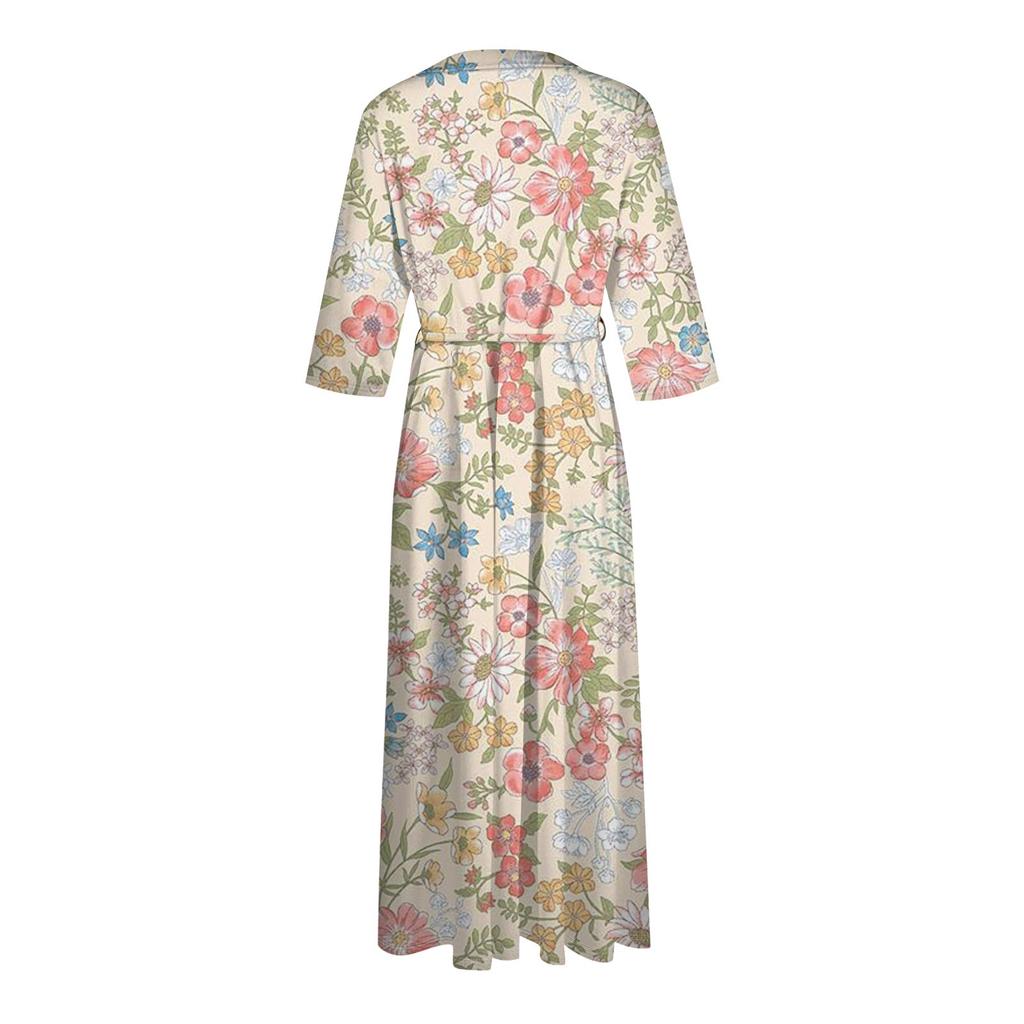 Женское модное платье с рукавами три четверти и пуговицами в стиле ретро с цветочным принтом