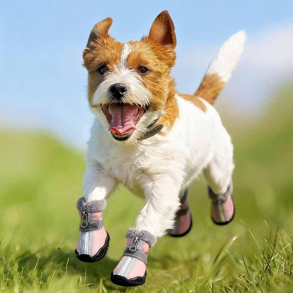 4pcs/set Thickened Winter Dog Shoes Waterproof Anti-slip Dog Boots Pet Snow Boots Adventure