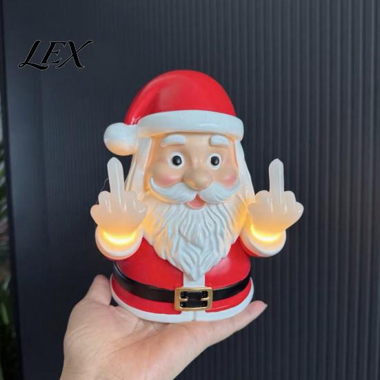 Quirky Porch Lighting Decor Christmas Middle Finger Light, Naughty Santa Claus Reindeer Giving Lamp with LED Decorative Tabletop Night Light
