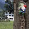 Elf Out The Door Tree Hugger with Ladder,Glow In Dark Resin Garden Gnome Statue for Patio Lawn Yard Ornaments