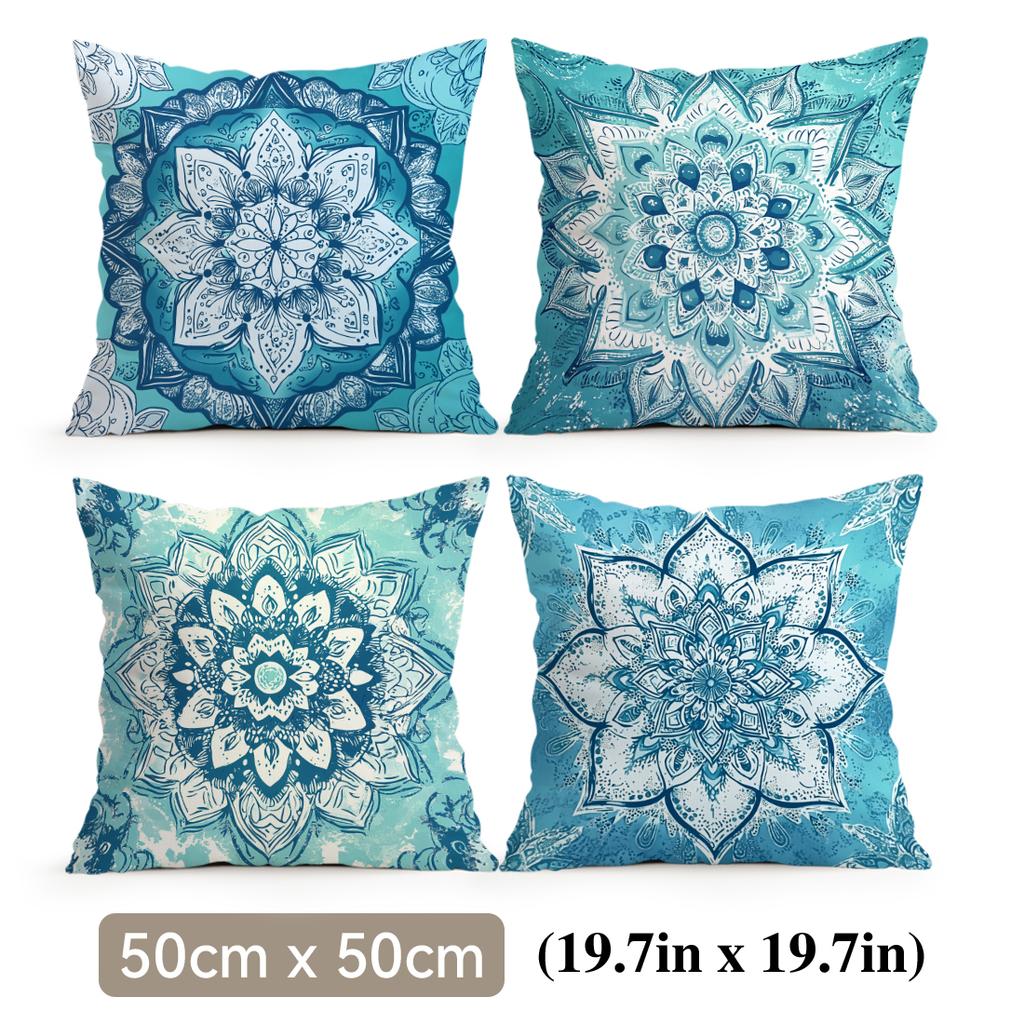 4 Pcs Blue-Green Mandrake Single-Sided Printed Pillowcase Cushion Cover,Suitable For Living Room,Bedroom,Car Decoration