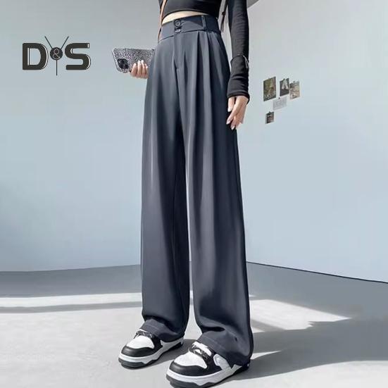 Women Pants High Waist Straight Wide Leg Trousers with Pockets Button Zipper Fly Solid Color Loose Fit Suit Pants Work Wear