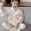 Children's Pajamas Suits for Boys and Girls In Autumn and Winter Plus Velvet Thickened Models, Big Children's Zipper Stand-up Collar Home Service