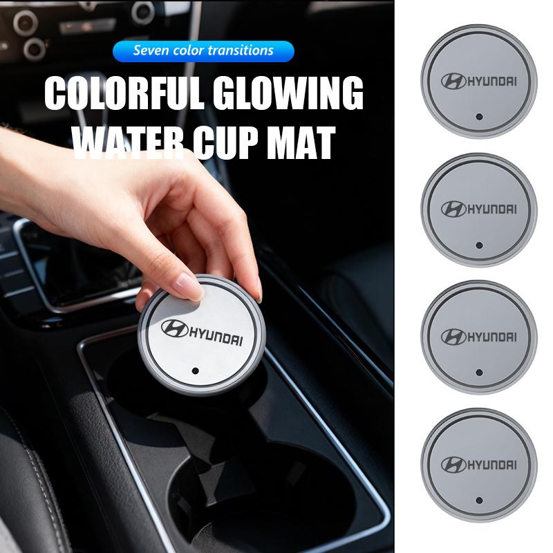 Luminous Car Water Cup Coaster Holder 7 Colorful Led Atmosphere Light USB Charging For Hyundai i30 i20 i10 i40 Tucson Kona C1