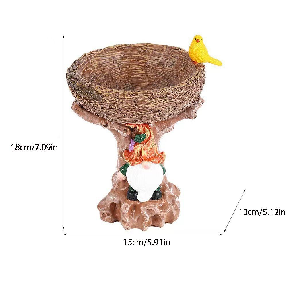 Resin Bird Feeder Dwarf Design Bird Water Bowl Fairy Garden Decoration Art Statue  Outdoor
