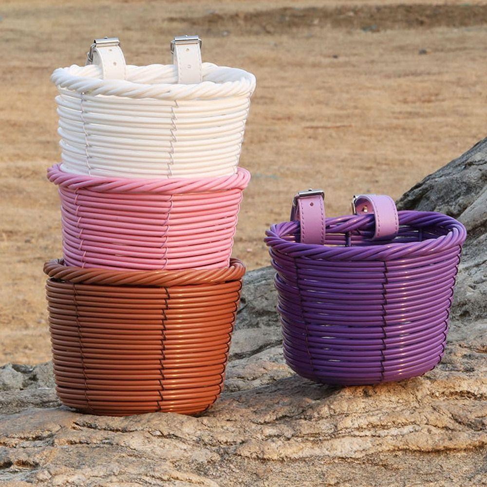 Retro Woven Front Riding Basket 7 Styles Children's Bicycle Scooter Basket Front Handle Carrier