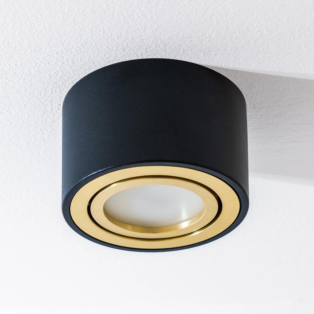 Surface-Mounted Halogen Spot Luminaire, Movable, Amat-S Insert, Round, Black-Gold
