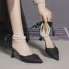 High Heels Bow Sandals 2025 Summer New Popular Temperament French Beaded Middle Heel Pointed White Single Shoes