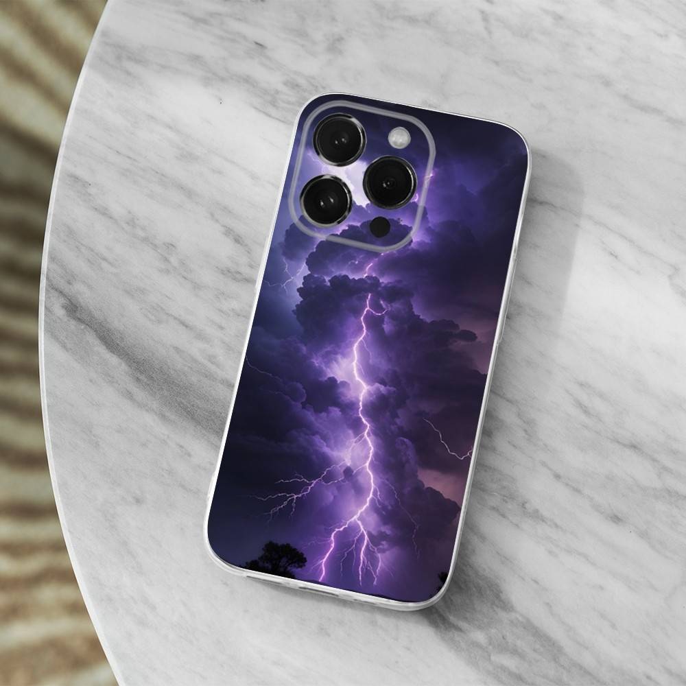 Nature Thunderbolt Lightning Phone Case For iPhone,14,13,XR,SE,12,15,Pro,Max,Plus,11,17,16,X,XS,Mini Transparent Soft Cover