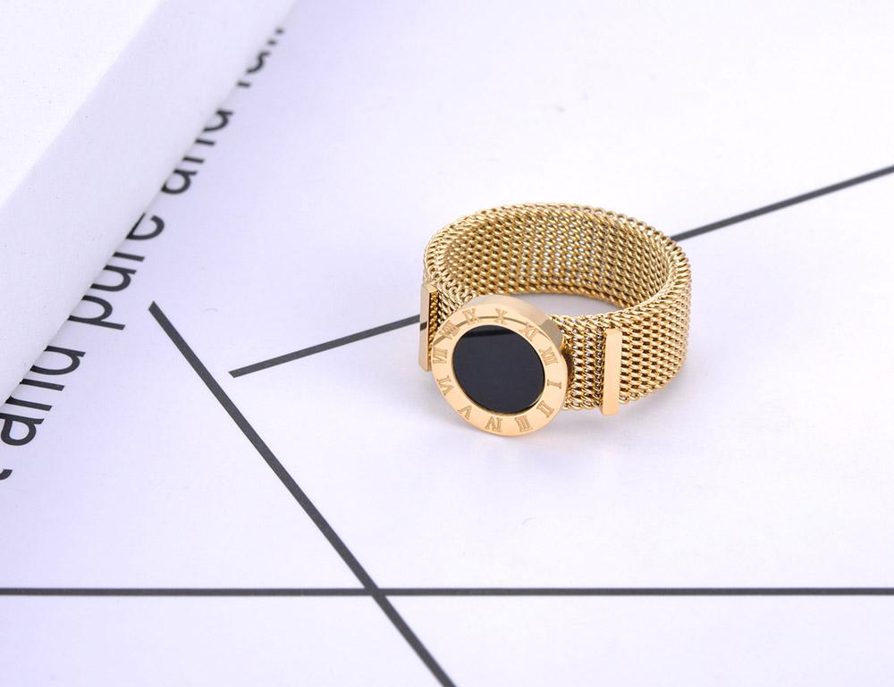 Original Design Roman Numerals Network Chain Rings Titanium Stainless Steel Black Acrylic Wedding Rings For Women
