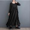 Long Sleeve Plus Size Black Cotton Vintage Ruffle New In Dresses for Women Casual Loose Spring Autumn Dress