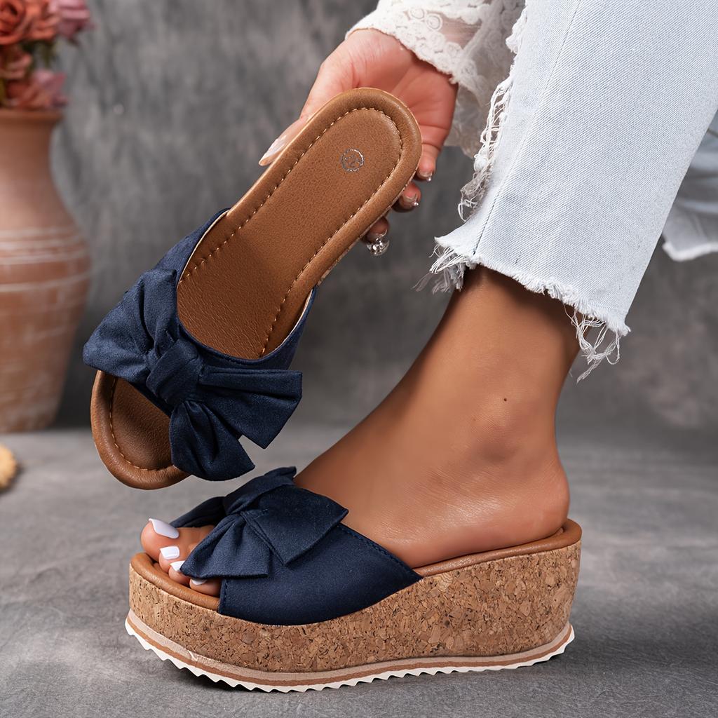 Women'S Stylish Leopard Print Wedge Sandals with Bow Detail - Non-Slip EVA Sole,High Heel Platform Shoes for Casual Wear, Casual Footwear Leopard