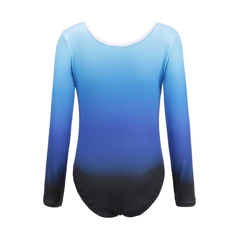 Детский купальник для гимнастики и балета, танцевальный костюм со стразами и заклепками, градиентный цвет, длинный рукав, танцевальный костюм