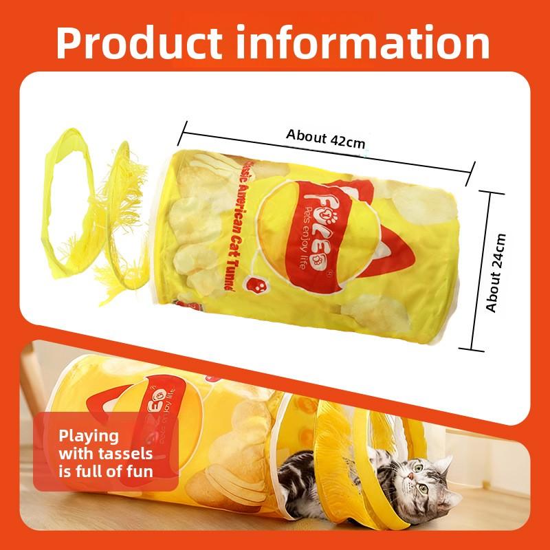 Novelty Purple Potato‑Chip Single‑Tube Cat Tunnel Built‑in Crinkle Paper Foldable Interactive Play Tube for Indoor Cats Kittens Boredom Relief