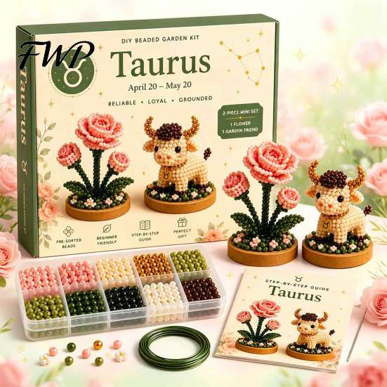 Easy Craft Kits for Beginners 12 Zodiac Signs DIY Beaded Garden Kit, 3D Astrology Flower Plastic Ornament Crafting Materials Handmade Bead Kit