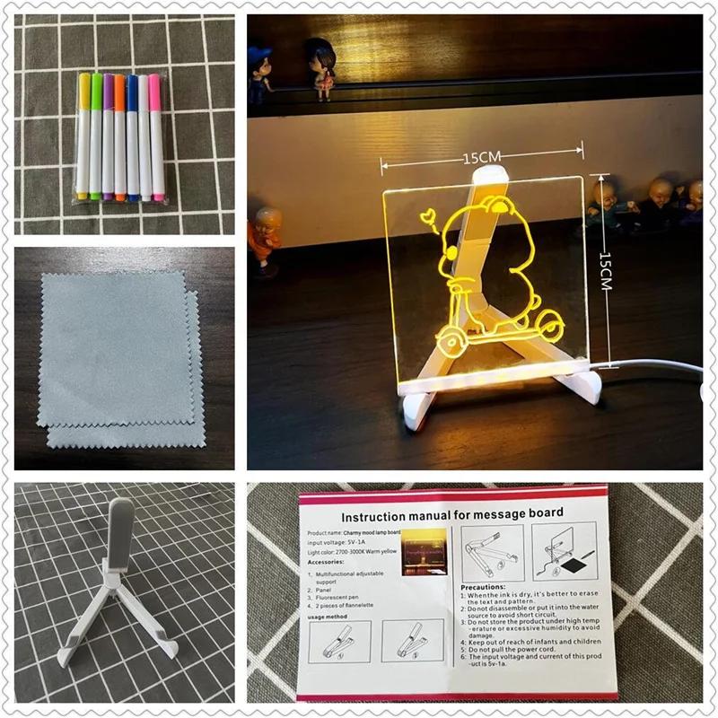 Светящаяся акриловая доска для рисования Magic Led, прозрачная, для заметок, детские DIY, развивающие игрушки, подарок, с подставкой, с 7 цветными маркерами