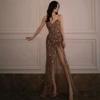 Women Shiny Sequined Sexy V-neck Evening Dresses Spaghetti Strap Long Mermaid Dress
